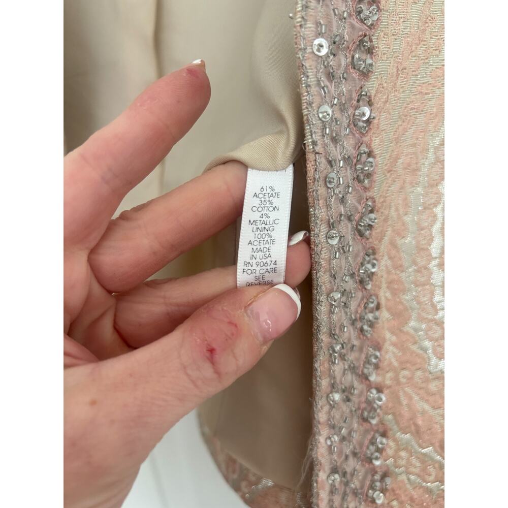 Andrea Behar Blush Pink Metallic Brocade Evening Jacket Sequin Beaded Trim Sz 6 - Picture 4 of 6